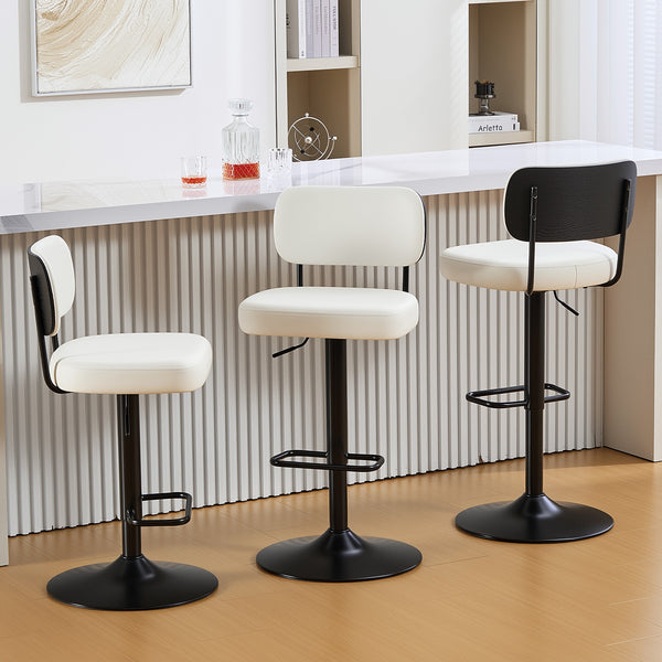 Moravia III Bar Stool in Cream Ribol Leather with Leather Backrest, Swivel and Height-adjustable