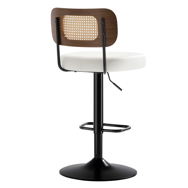 Moravia III Bar Stool in Cream Ribol Leather with Rattan Backrest, Swivel and Height-adjustable