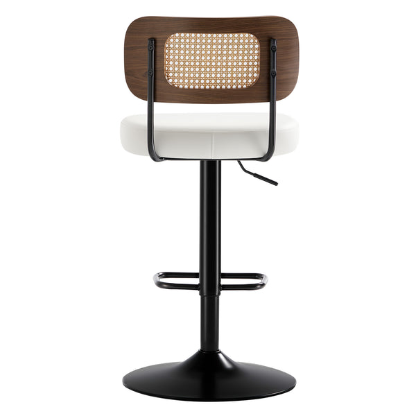Moravia III Bar Stool in Cream Ribol Leather with Rattan Backrest, Swivel and Height-adjustable