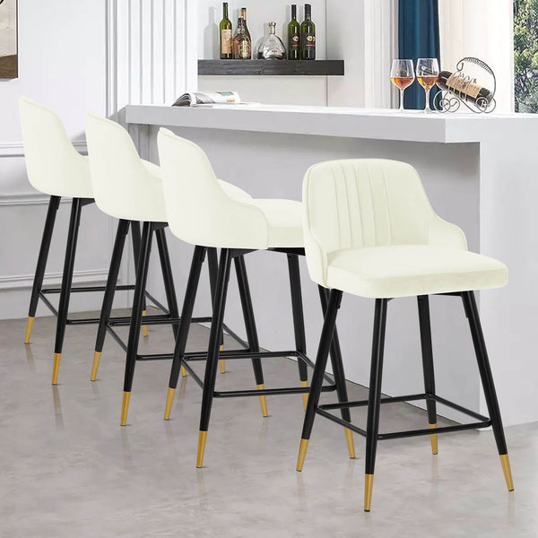 Musque bar stool, White Azal Velvet/Counter Height