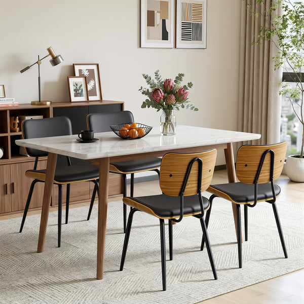 Oatmeal dining chair, Black Hron Leather/Leather Backrest