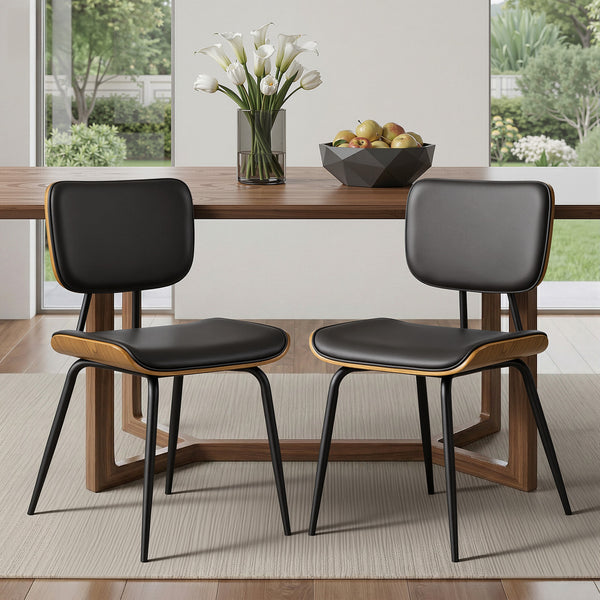 Oatmeal dining chair, Black Hron Leather/Leather Backrest
