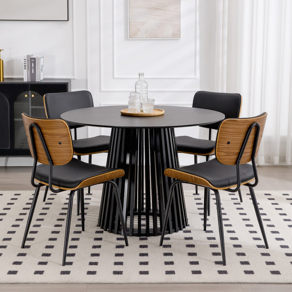 Oatmeal dining chair, Black Hron Leather/Leather Backrest