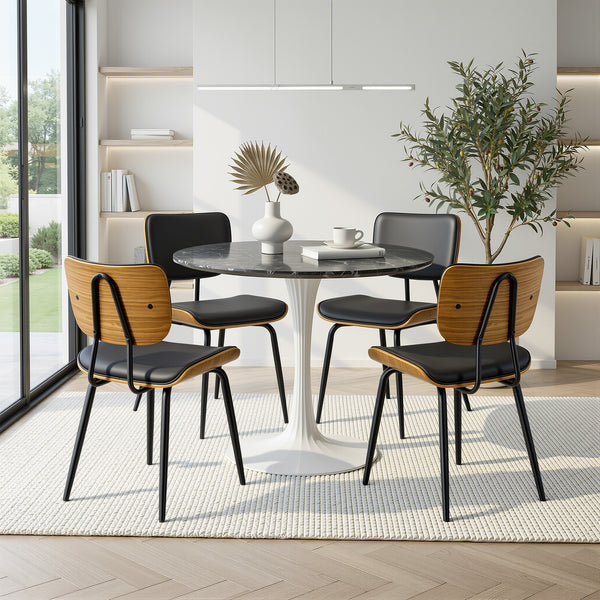 Oatmeal dining chair, Black Hron Leather/Leather Backrest