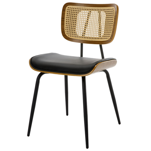 Oatmeal dining chair, Black Hron Leather/Rattan Backrest