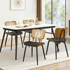 Oatmeal dining chair, Black Hron Leather/Rattan Backrest