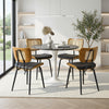 Oatmeal dining chair, Black Hron Leather/Rattan Backrest
