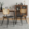 Oatmeal dining chair, Black Hron Leather/Rattan Backrest