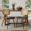 Oatmeal dining chair, Black Hron Leather/Rattan Backrest