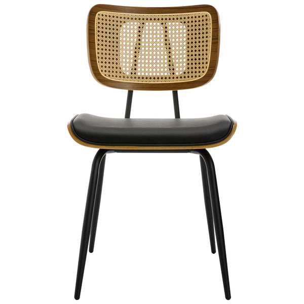 Oatmeal dining chair, Black Hron Leather/Rattan Backrest