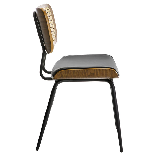 Oatmeal dining chair, Black Hron Leather/Rattan Backrest