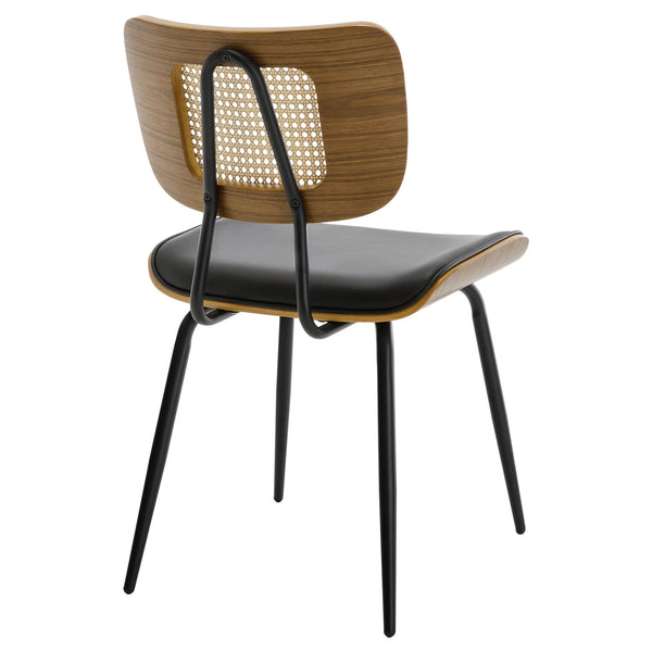 Oatmeal dining chair, Black Hron Leather/Rattan Backrest