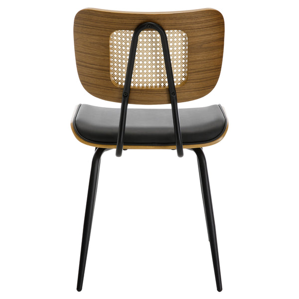 Oatmeal dining chair, Black Hron Leather/Rattan Backrest