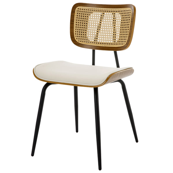 Oatmeal dining chair, Cream Hron Leather/Rattan Backrest