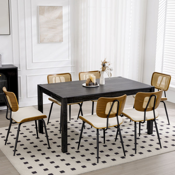 Oatmeal dining chair, Cream Hron Leather/Rattan Backrest