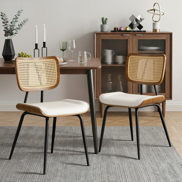 Oatmeal dining chair, Cream Hron Leather/Rattan Backrest