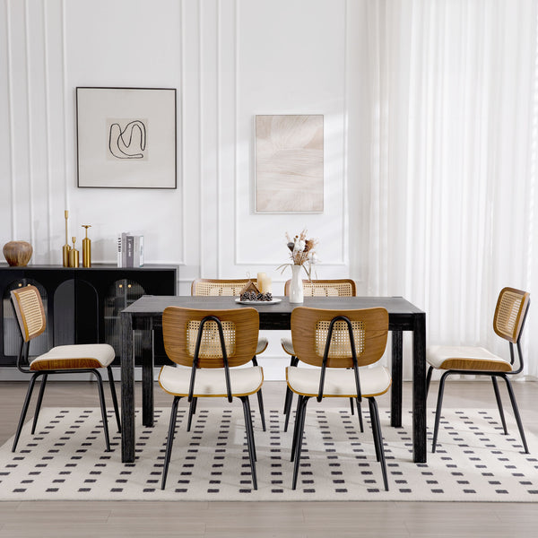 Oatmeal dining chair, Cream Hron Leather/Rattan Backrest