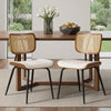 Oatmeal dining chair, Cream Hron Leather/Rattan Backrest