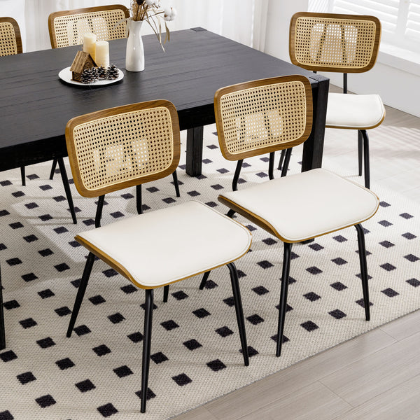 Oatmeal dining chair, Cream Hron Leather/Rattan Backrest