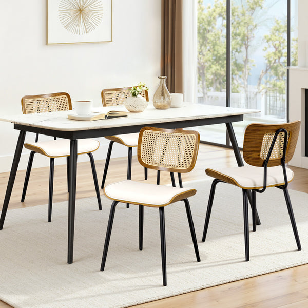 Oatmeal dining chair, Cream Hron Leather/Rattan Backrest