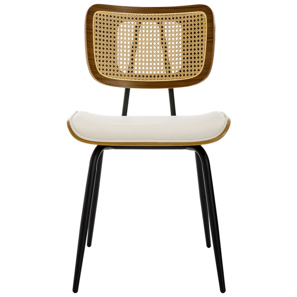 Oatmeal dining chair, Cream Hron Leather/Rattan Backrest