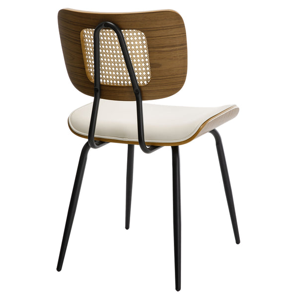 Oatmeal dining chair, Cream Hron Leather/Rattan Backrest