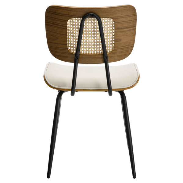 Oatmeal dining chair, Cream Hron Leather/Rattan Backrest