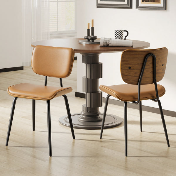 Oatmeal Dining Chair in Mud Hans Leather, Leather Backrest