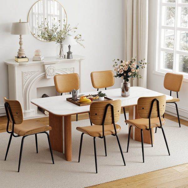 Oatmeal Dining Chair in Mud Hans Leather, Leather Backrest