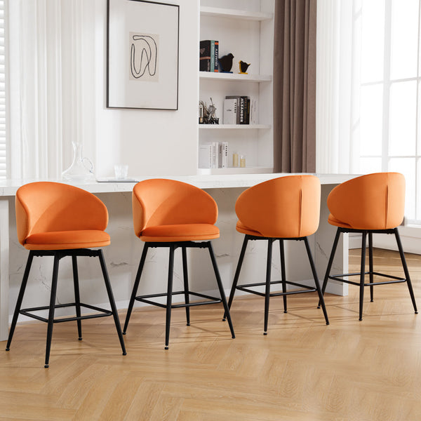 Ribolla Bar Stool in Orange Naia Velvet, Counter Height