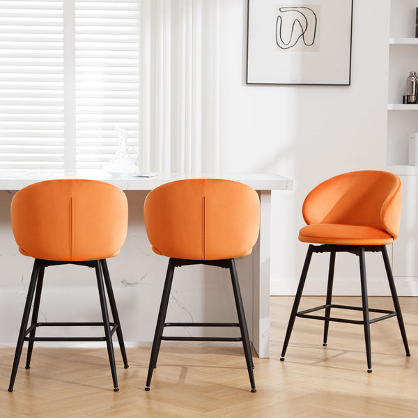 Ribolla Bar Stool in Orange Naia Velvet, Counter Height