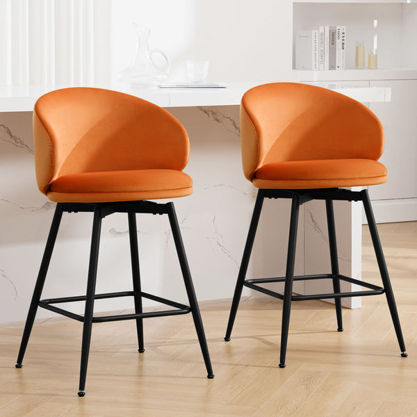 Ribolla Bar Stool in Orange Naia Velvet, Counter Height