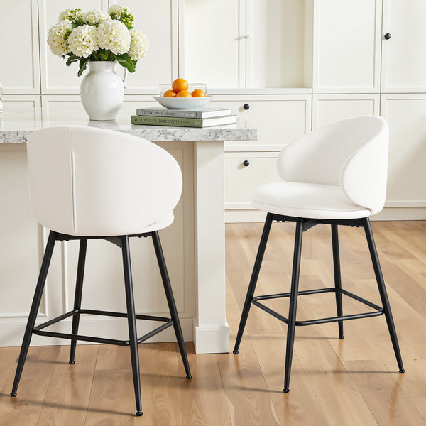 Ribolla Bar Stool in White Naia Velvet, Counter Height