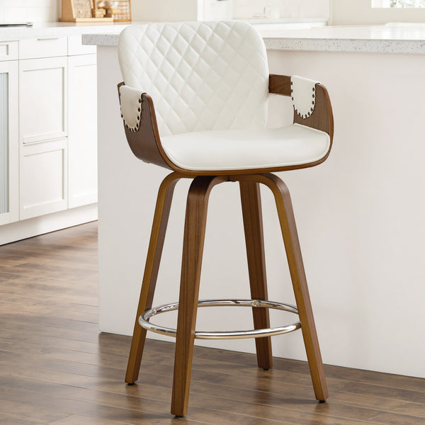 Rimava Counter Stool in White Rebo Leather