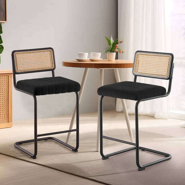 Rosada bar stool, Black Azal Velvet-Black Finish/Counter Height