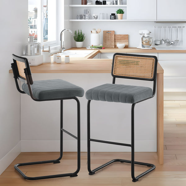 Rosada bar stool, Gray Azal Velvet-Black Finish/Bar Height