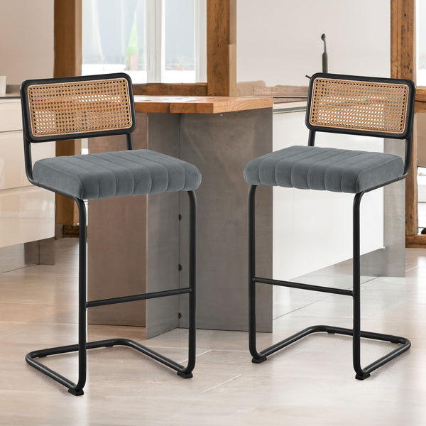 Rosada bar stool, Gray Azal Velvet-Black Finish/Bar Height