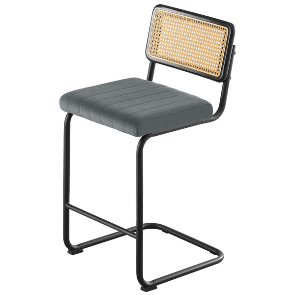 Rosada bar stool, Gray Azal Velvet-Black Finish/Counter Height