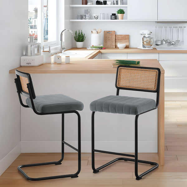 Rosada bar stool, Gray Azal Velvet-Black Finish/Counter Height