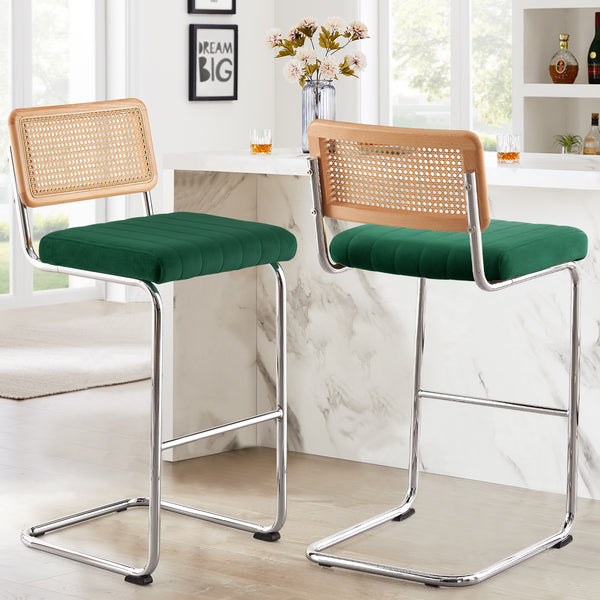 Rosada bar stool, Green Azal Velvet-Chrome Finish/Bar Height
