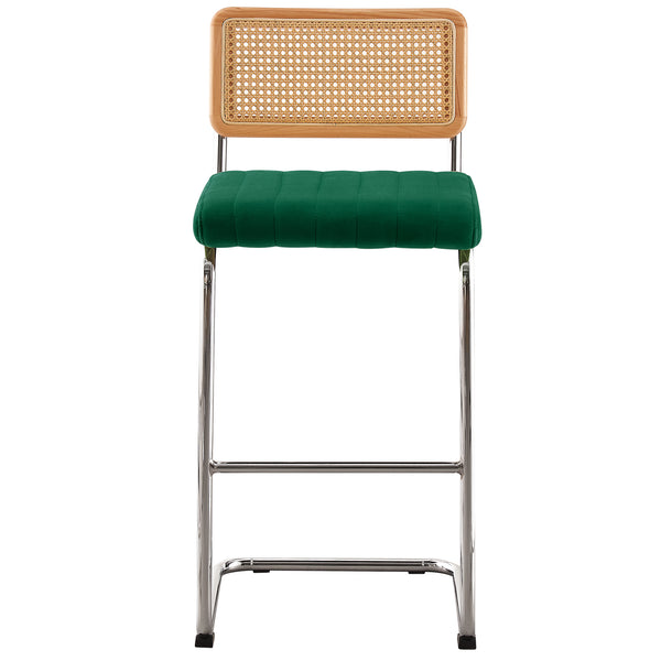 Rosada bar stool, Green Azal Velvet-Chrome Finish/Bar Height