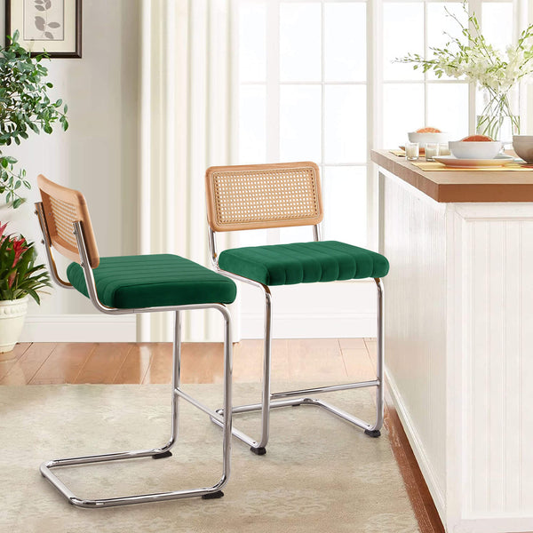 Rosada bar stool, Green Azal Velvet-Chrome Finish/Counter Height