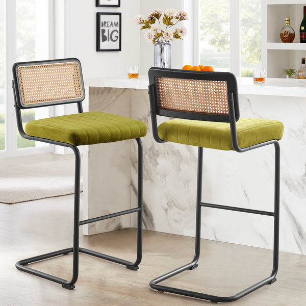Rosada bar stool, Olive Azal Velvet-Black Finish/Bar Height