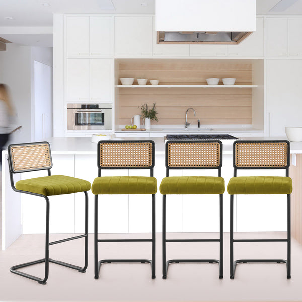 Rosada bar stool, Olive Azal Velvet-Black Finish/Bar Height