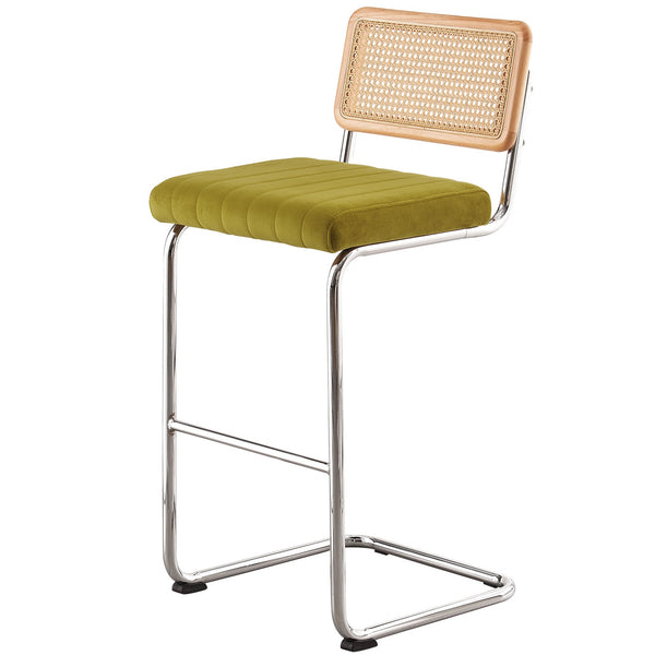 Rosada bar stool, Olive Azal Velvet-Chrome Finish/Bar Height