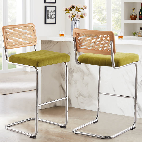 Rosada bar stool, Olive Azal Velvet-Chrome Finish/Bar Height