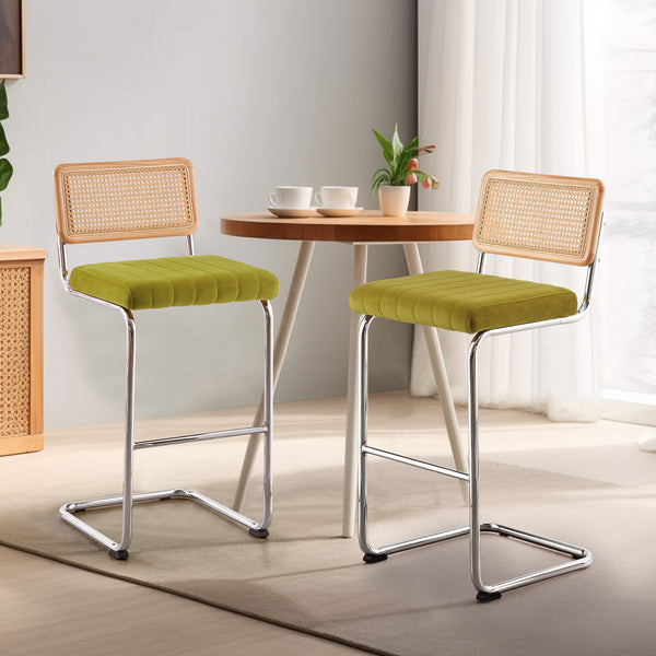 Rosada bar stool, Olive Azal Velvet-Chrome Finish/Bar Height