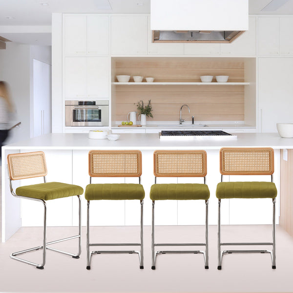 Rosada bar stool, Olive Azal Velvet-Chrome Finish/Counter Height