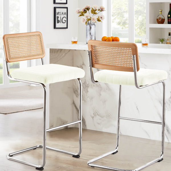 Rosada bar stool, White Azal Velvet-Chrome Finish/Bar Height