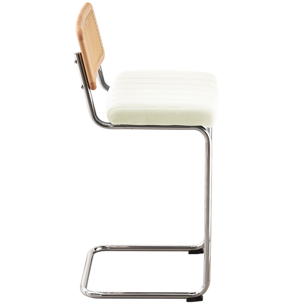 Rosada bar stool, White Azal Velvet-Chrome Finish/Bar Height